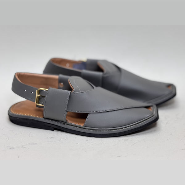 Slate Grey Premium Leather Peshawari Chappal