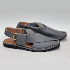 Slate Grey Premium Leather Peshawari Chappal