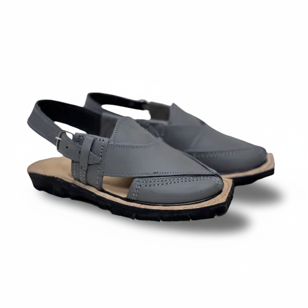 Slate Grey Leather Quetta Norozi Kheri/Chappal