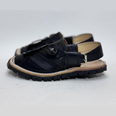 black Leather Balochi Mariwal Kheri/Chappal (Quetta Design)