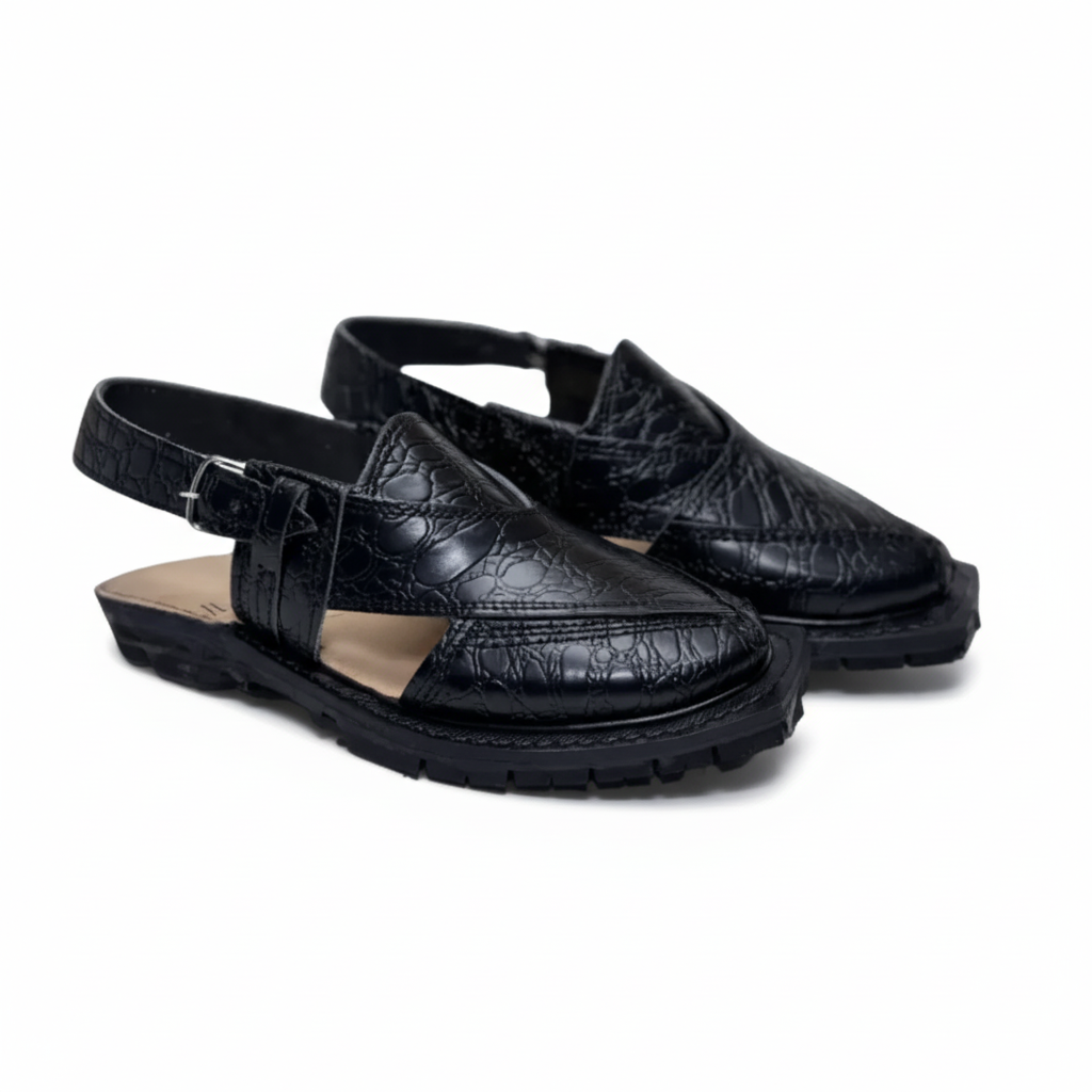 BLACK LEATHER Crocodile/Croc Embossed QUETTA NOROZI kHERI/CHAPPAL