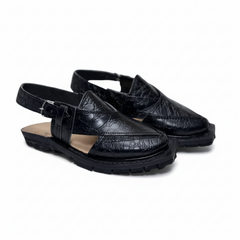 BLACK LEATHER Crocodile/Croc Embossed QUETTA NOROZI kHERI/CHAPPAL