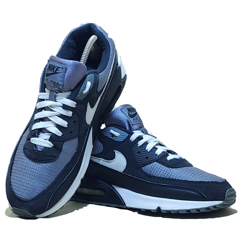 Nike Air Max 90 in a navy blue and grey colorway,