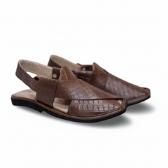 Coffee Brown Premium Crocodile Textured Peshawari Kheri/Chappal