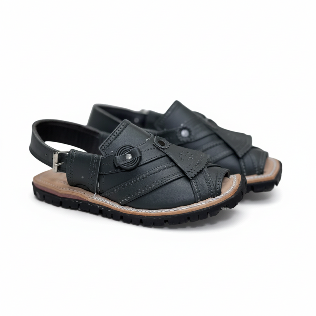 Slate Black Genuine Matte Leather Traditional Balochi Mariwal Kheri/Chappal