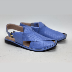 Cornflower Blue / Periwinkle Premium Croc-Embossed Peshawari Chappal