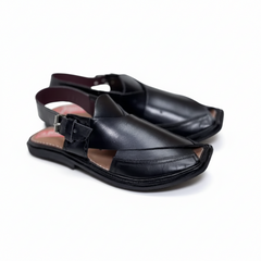 Midnight Black Handmade Leather Peshawari Kheri/Chappal