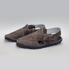 Coffee Brown Traditional Peshawari Pazwar Kheri/Chappal - Suede Edition