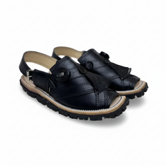 black Leather Balochi Mariwal Kheri/Chappal (Quetta Design)