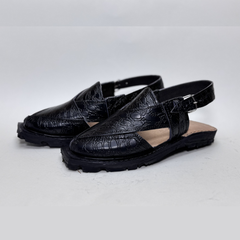 BLACK LEATHER Crocodile/Croc Embossed QUETTA NOROZI kHERI/CHAPPAL