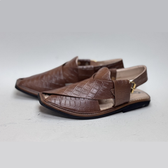 Coffee Brown Premium Crocodile Textured Peshawari Kheri/Chappal
