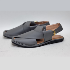 Slate Grey Premium Leather Peshawari Chappal