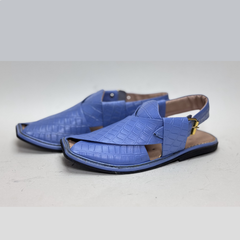 Cornflower Blue / Periwinkle Premium Croc-Embossed Peshawari Chappal