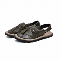 Olive Green leather Balochi Mariwal Keri/Chappal