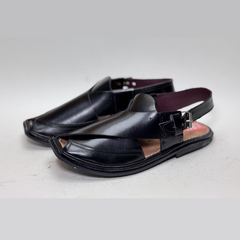 Midnight Black Handmade Leather Peshawari Kheri/Chappal