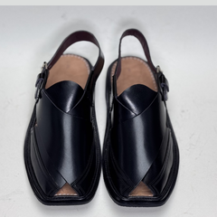Midnight Black Handmade Leather Peshawari Kheri/Chappal