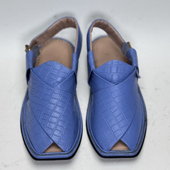 Cornflower Blue / Periwinkle Premium Croc-Embossed Peshawari Chappal