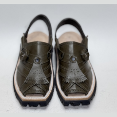 Olive Green leather Balochi Mariwal Keri/Chappal