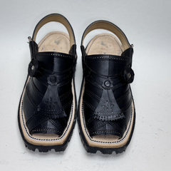 black Leather Balochi Mariwal Kheri/Chappal (Quetta Design)