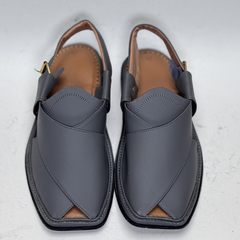 Slate Grey Premium Leather Peshawari Chappal