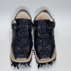 Matte Midnight Black Leather Balochi Mariwal Kheri/Chappal