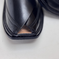 Midnight Black Handmade Leather Peshawari Kheri/Chappal