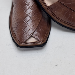 Coffee Brown Premium Crocodile Textured Peshawari Kheri/Chappal