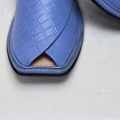 Cornflower Blue / Periwinkle Premium Croc-Embossed Peshawari Chappal
