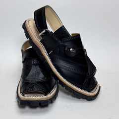 black Leather Balochi Mariwal Kheri/Chappal (Quetta Design)