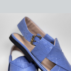 Cornflower Blue / Periwinkle Premium Croc-Embossed Peshawari Chappal