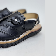black Leather Balochi Mariwal Kheri/Chappal (Quetta Design)