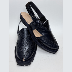 BLACK LEATHER Crocodile/Croc Embossed QUETTA NOROZI kHERI/CHAPPAL