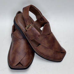 Coffee Brown Premium Crocodile Textured Peshawari Kheri/Chappal