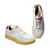 Men's white sneakers with red back strap